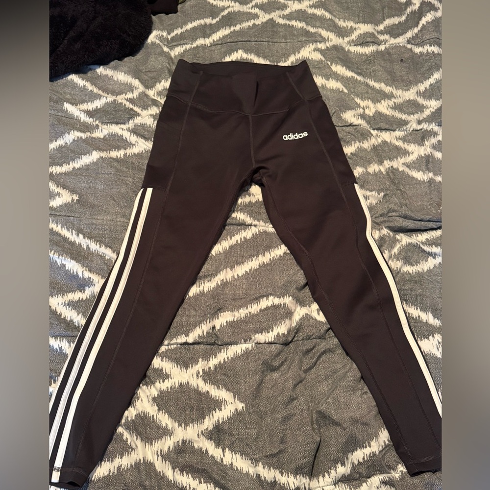 Adidas Women's dark gray Leggings with White Stripes